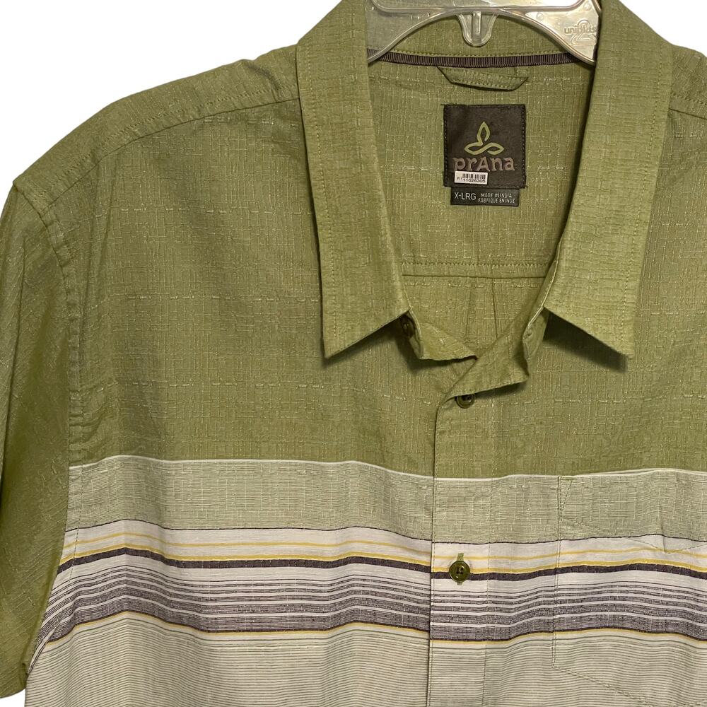 Prana Camino Camp Shirt Mens Size XL Green Striped Cotton Casual Button Down - Picture 3 of 11